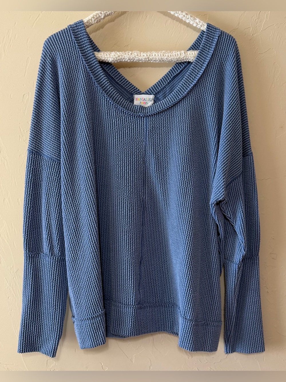 Fantastic Fawn Dusty Blue Waffle-Knit Crewneck Sweater